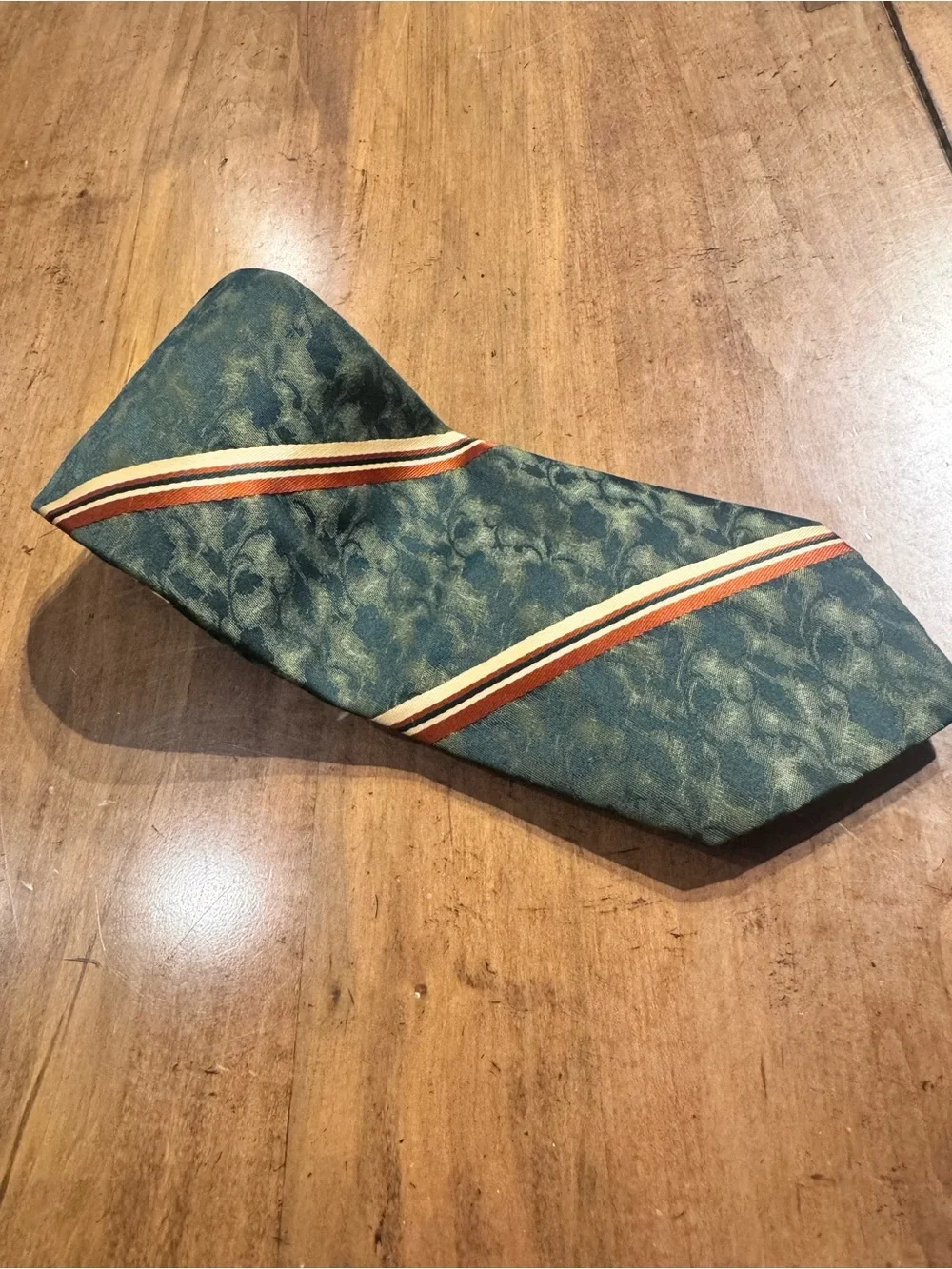 2 vintage Wembley ties.  Green Marbled Men's Tie with Cream and Rust Stripe